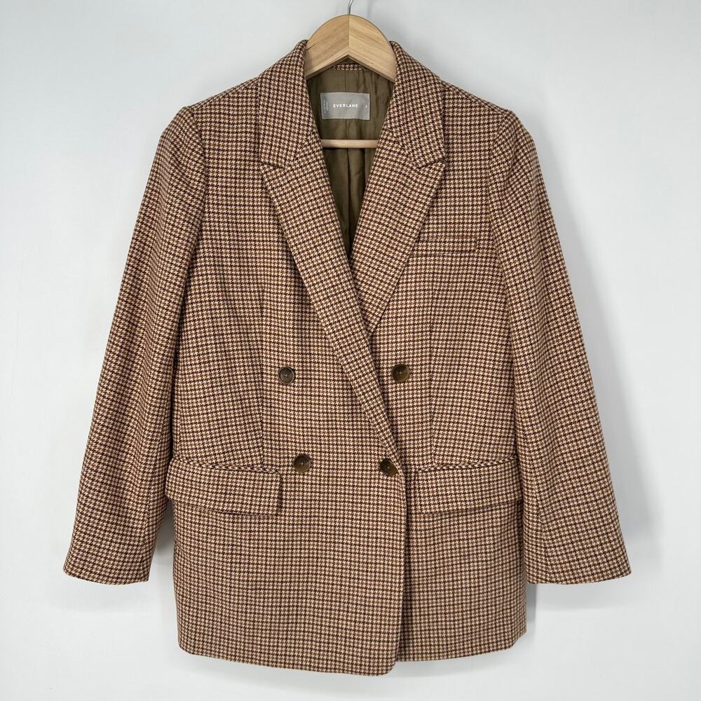 Everlane Oversized Blazer Houndstooth Plaid Wool Blend Double Breasted Jacket